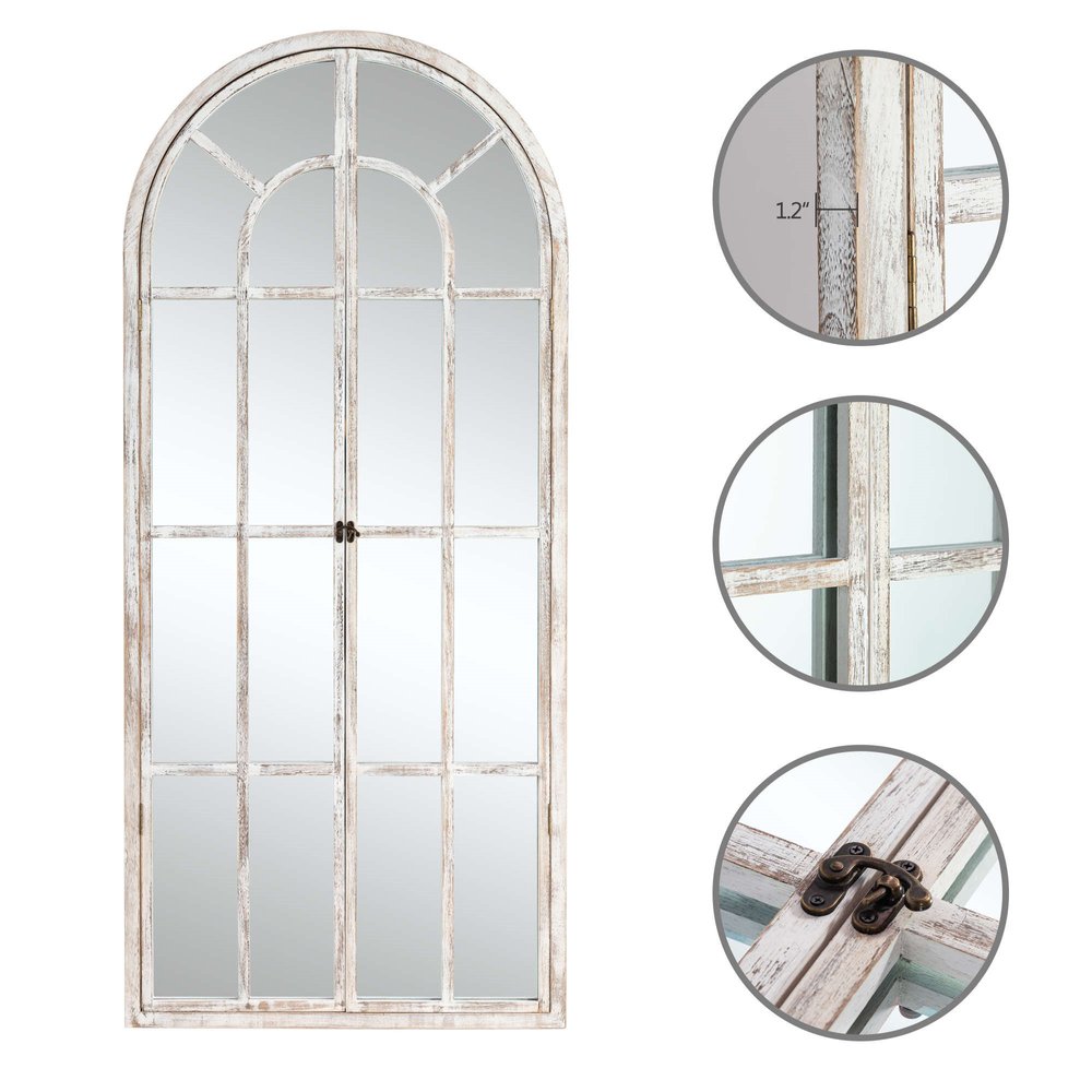 71" White Solid Wood Arch Framed Full Length Mirror