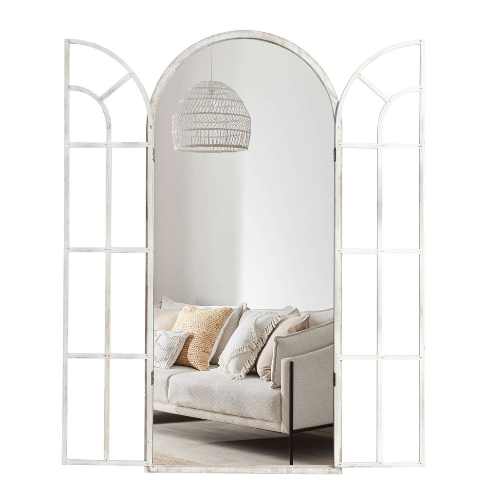 71" White Solid Wood Arch Framed Full Length Mirror
