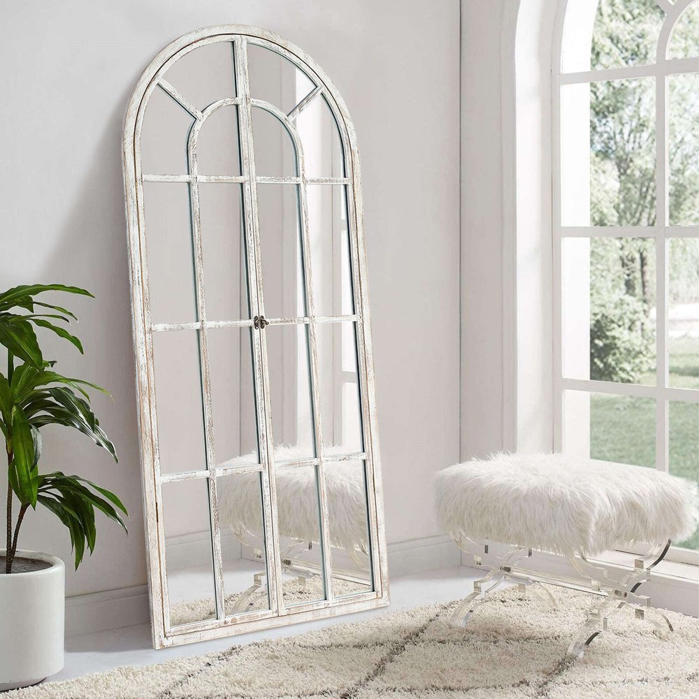 71" White Solid Wood Arch Framed Full Length Mirror