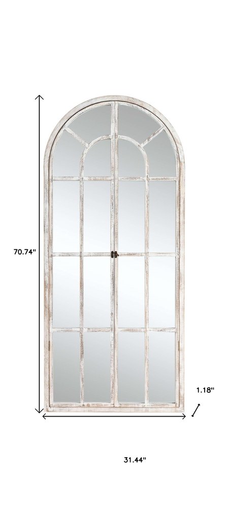 71" White Solid Wood Arch Framed Full Length Mirror