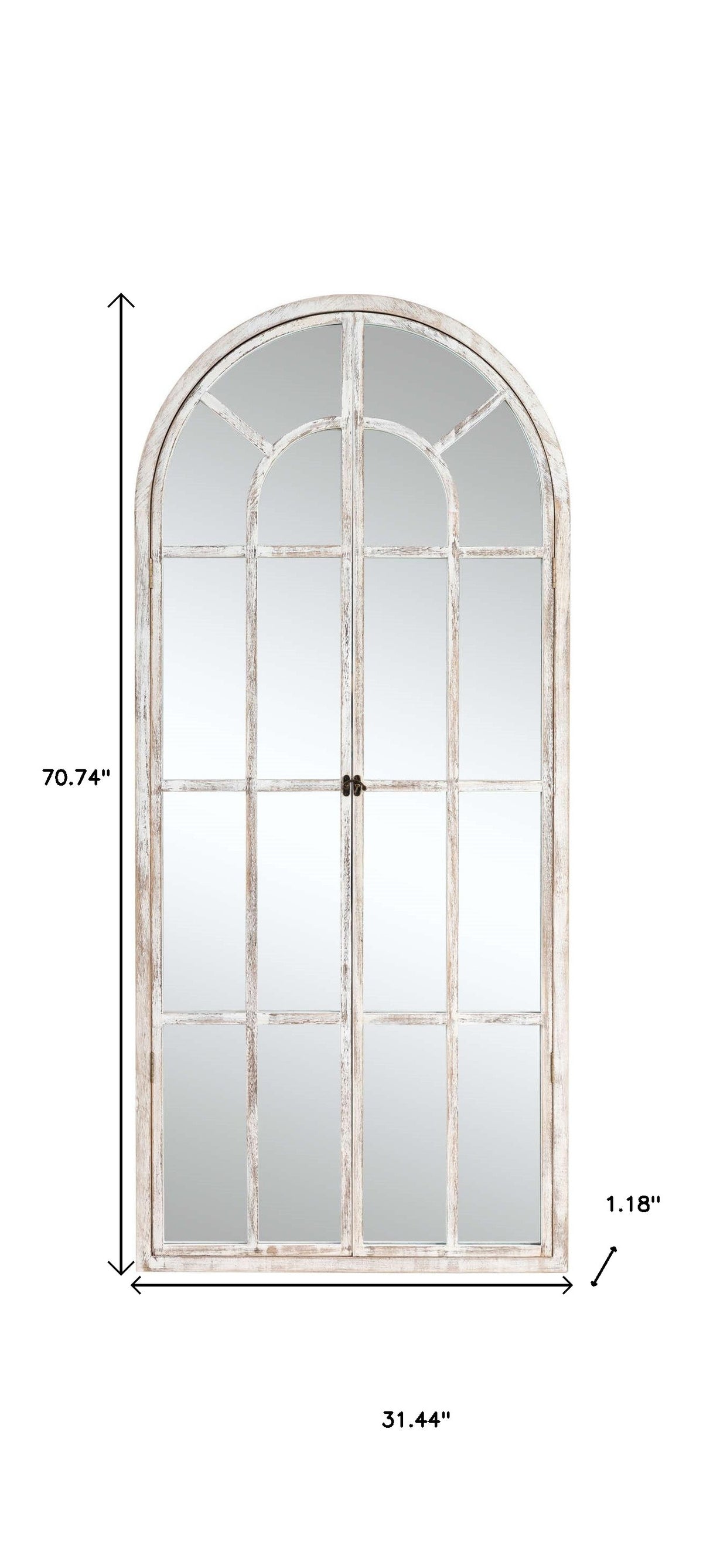 71" White Solid Wood Arch Framed Full Length Mirror