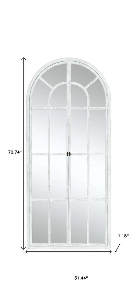 71" White Solid Wood Arch Framed Full Length Mirror
