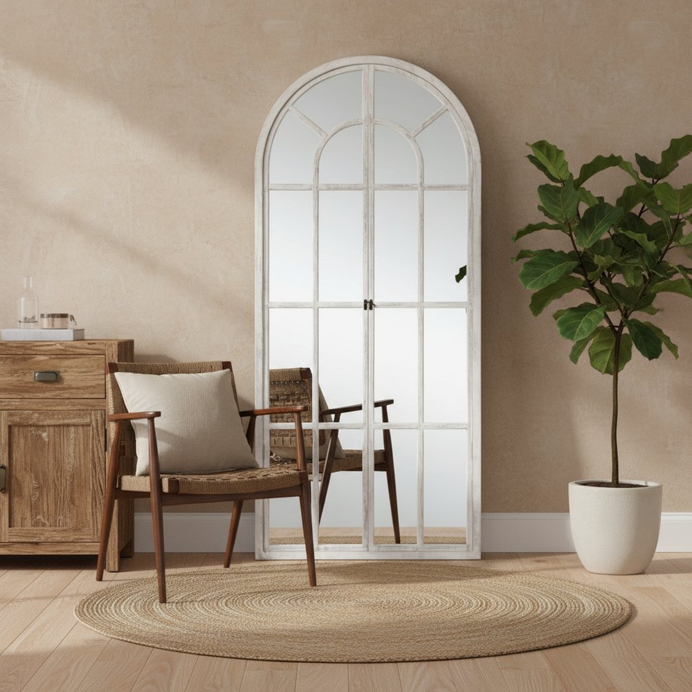 71" White Solid Wood Arch Framed Full Length Mirror