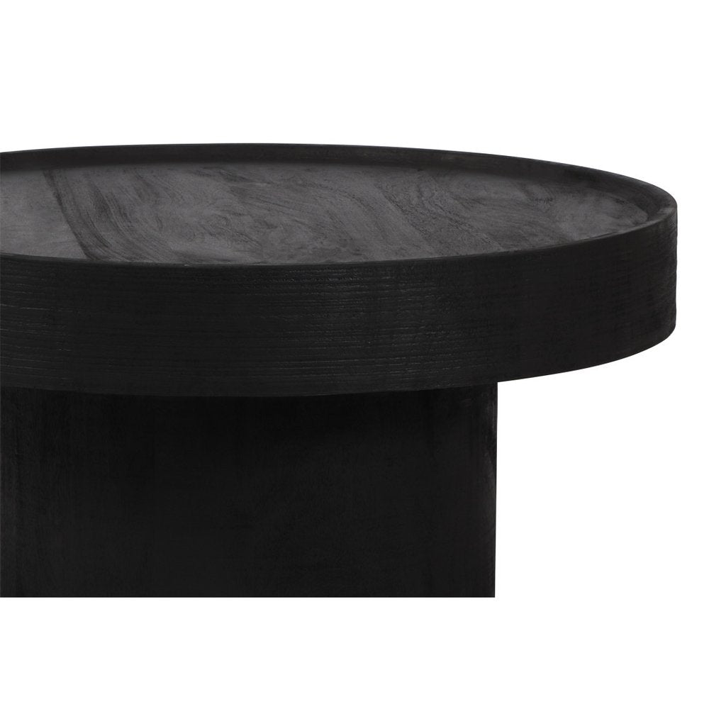 28" Black Solid Wood Round Pedestal Coffee Table