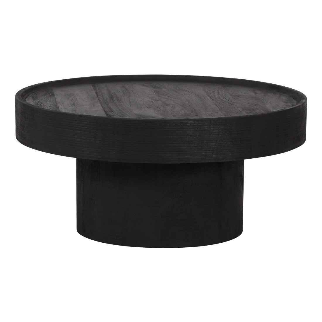 28" Black Solid Wood Round Pedestal Coffee Table