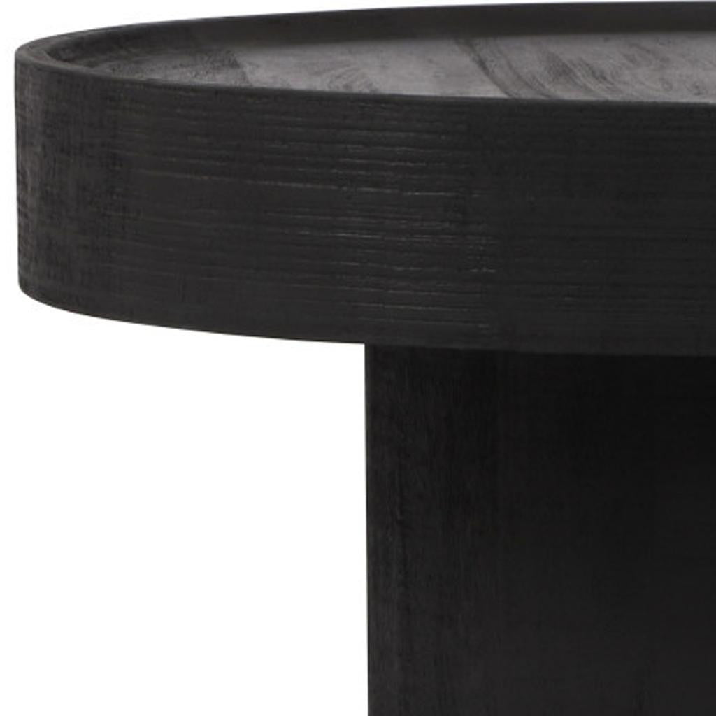 28" Black Solid Wood Round Pedestal Coffee Table
