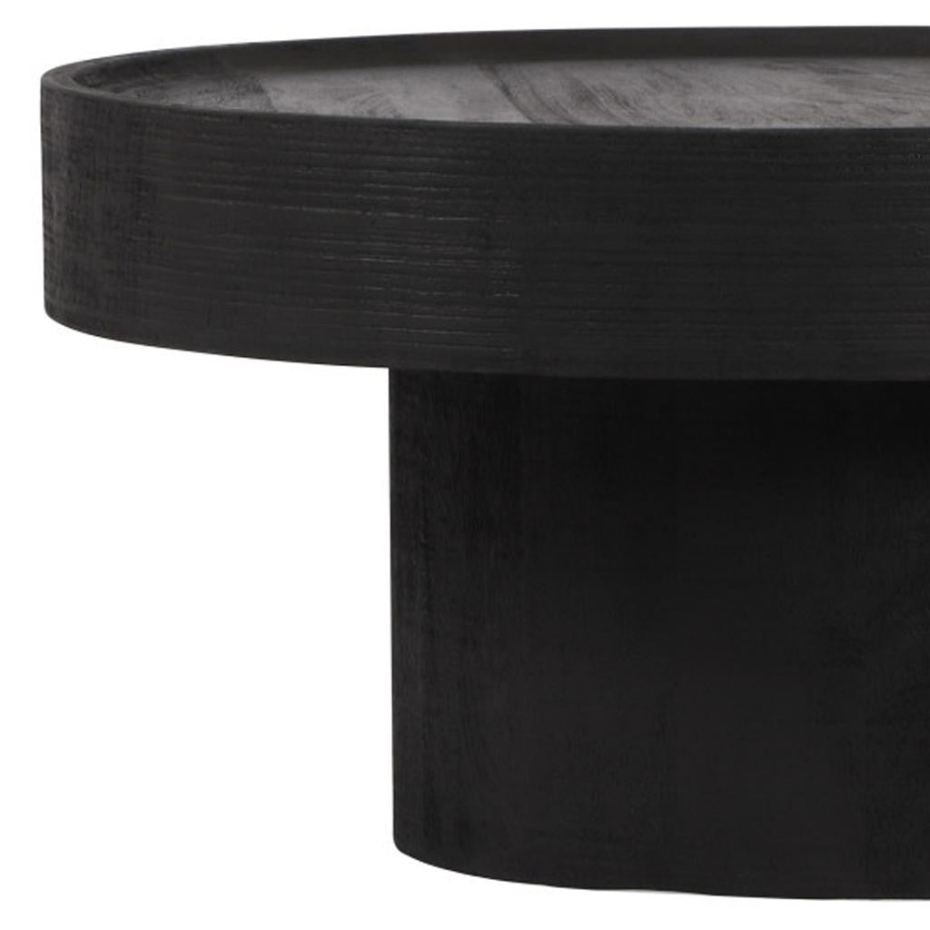 28" Black Solid Wood Round Pedestal Coffee Table