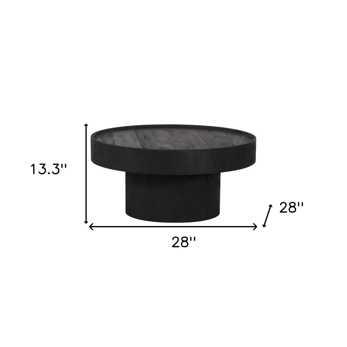 28" Black Solid Wood Round Pedestal Coffee Table