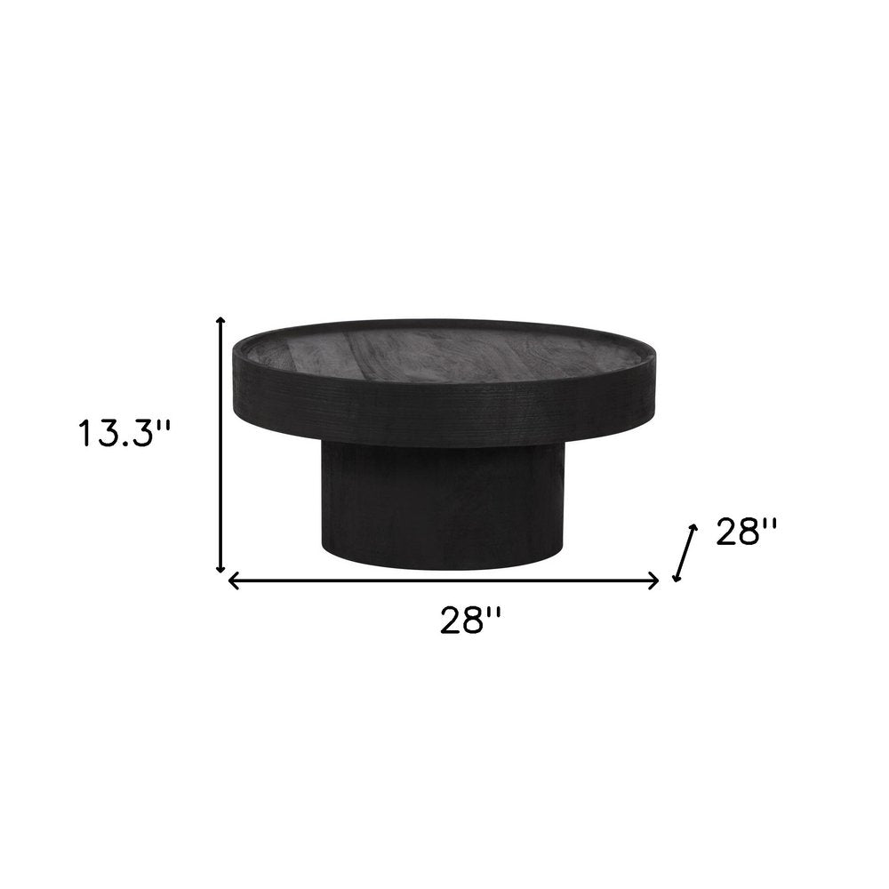 28" Black Solid Wood Round Pedestal Coffee Table