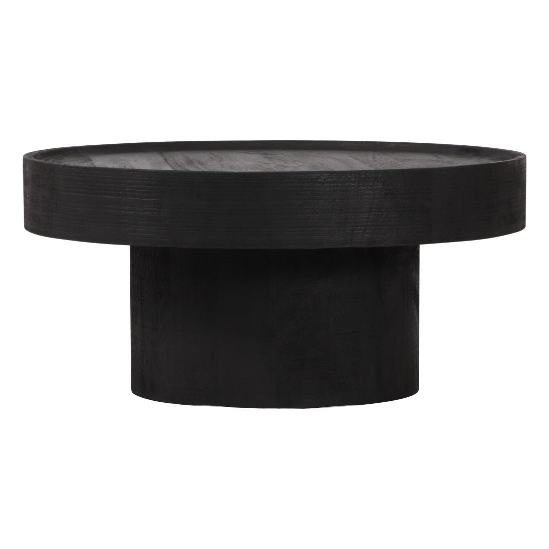 28" Black Solid Wood Round Pedestal Coffee Table