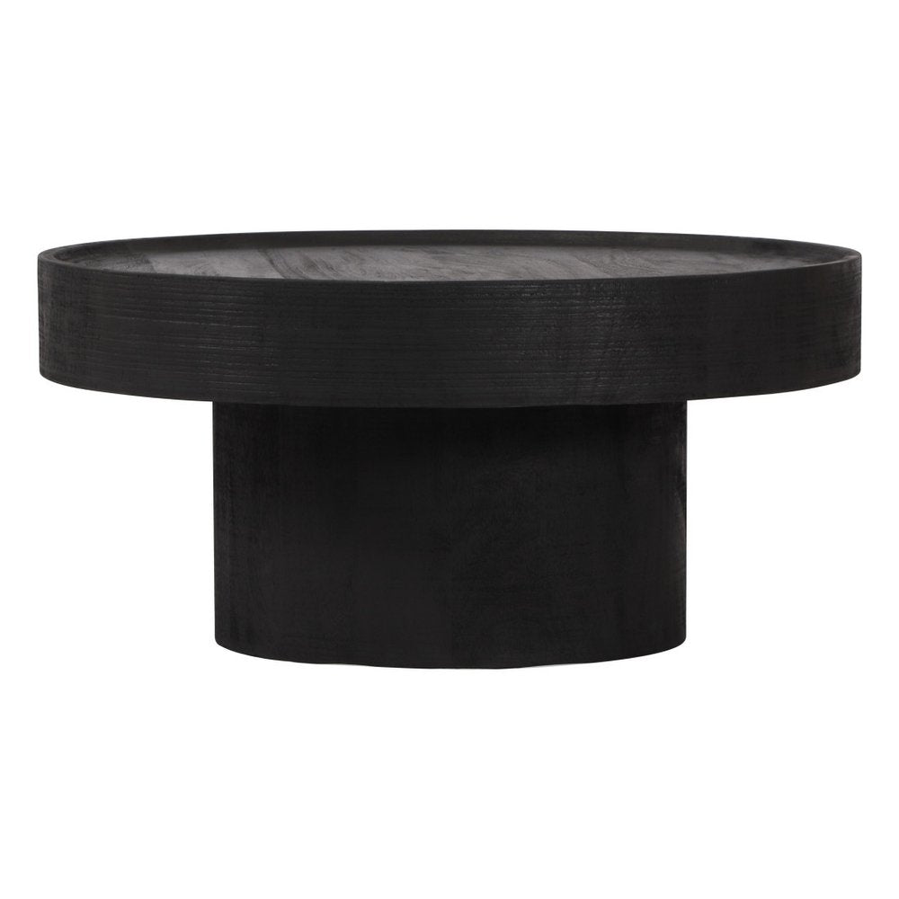 28" Black Solid Wood Round Pedestal Coffee Table