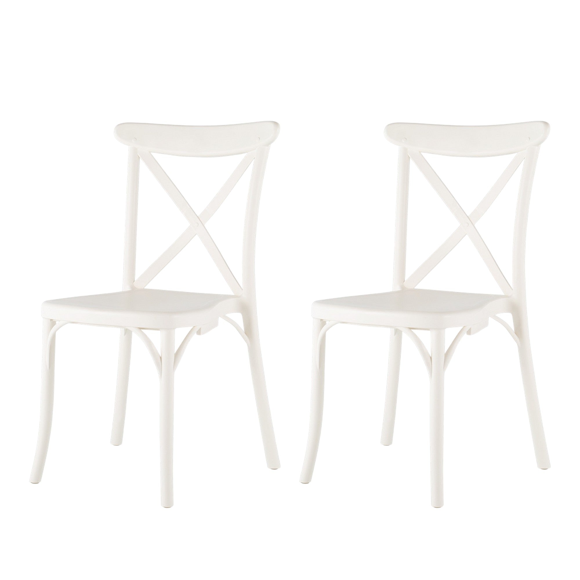 Set of Two White Heavy Duty Plastic Outdoor Stacking Dining Chairs