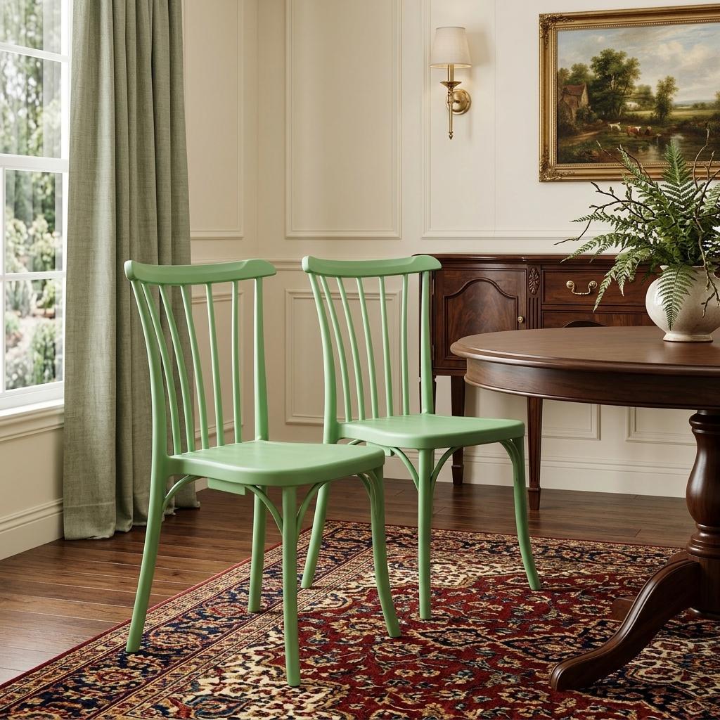 Set of Two Green Heavy Duty Plastic Outdoor Stacking Dining Chairs