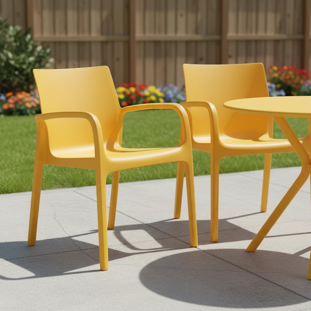 Set of Two Gold Heavy Duty Plastic Outdoor Stacking Dining Chairs