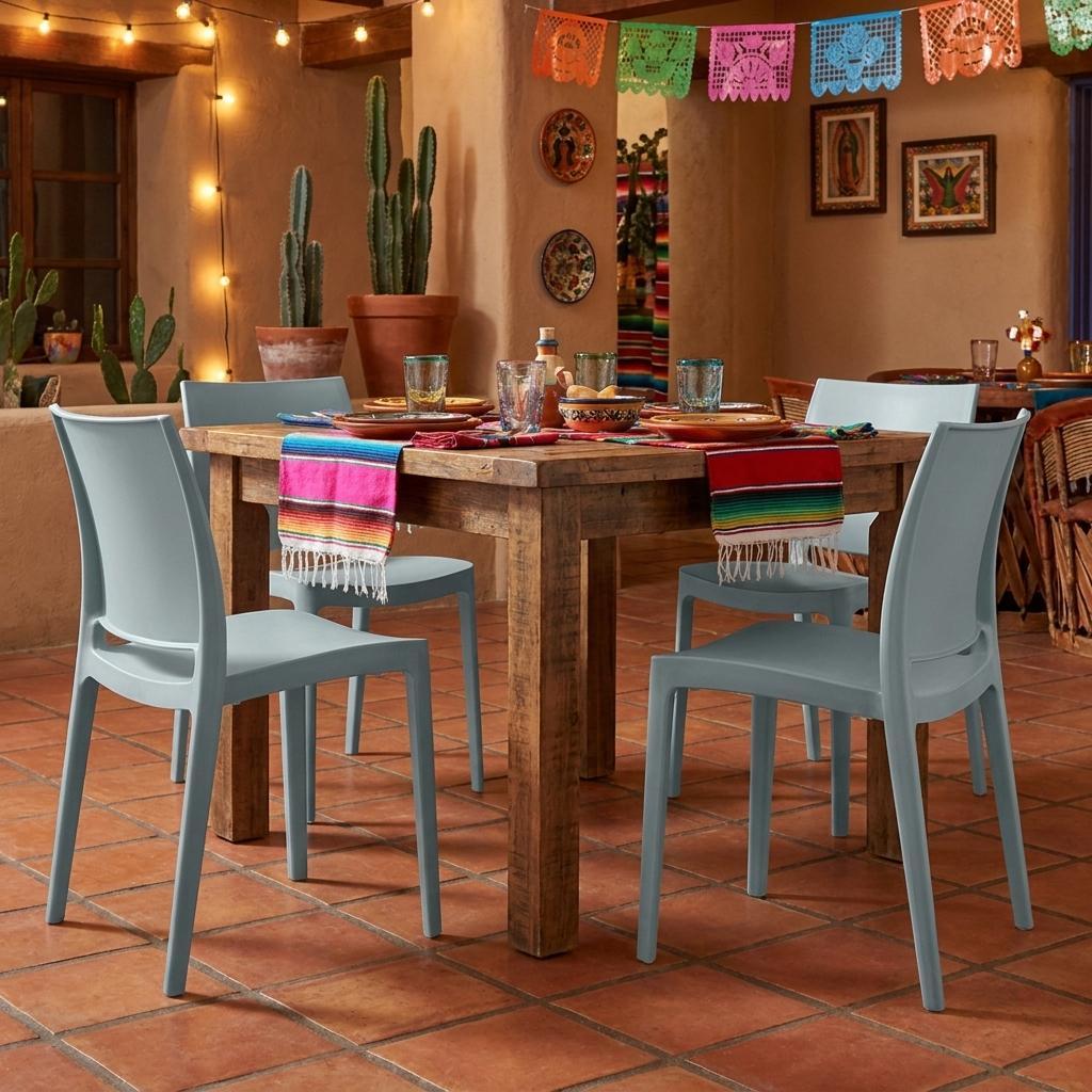 Set of Four Baby Blue Heavy Duty Plastic Outdoor Stacking Dining Chairs