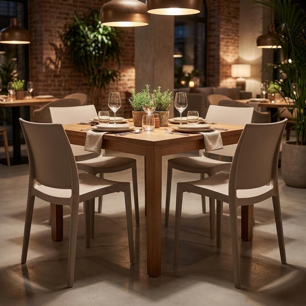 Set of Four Taupe Heavy Duty Plastic Outdoor Stacking Dining Chairs