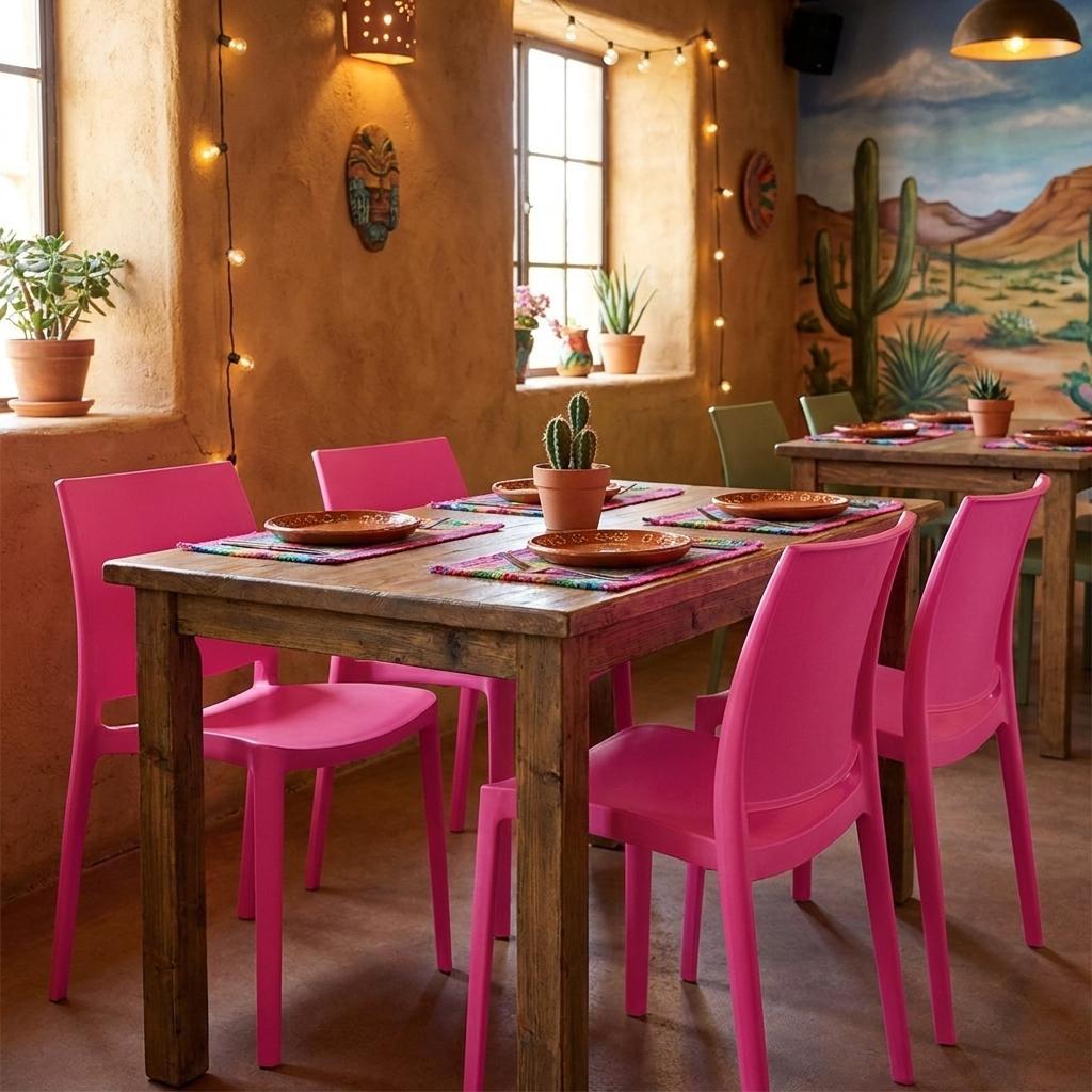 Set of Four Fuchsia Heavy Duty Plastic Outdoor Stacking Dining Chairs