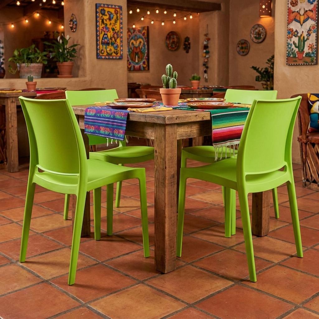 Set of Four Green Heavy Duty Plastic Outdoor Stacking Dining Chairs