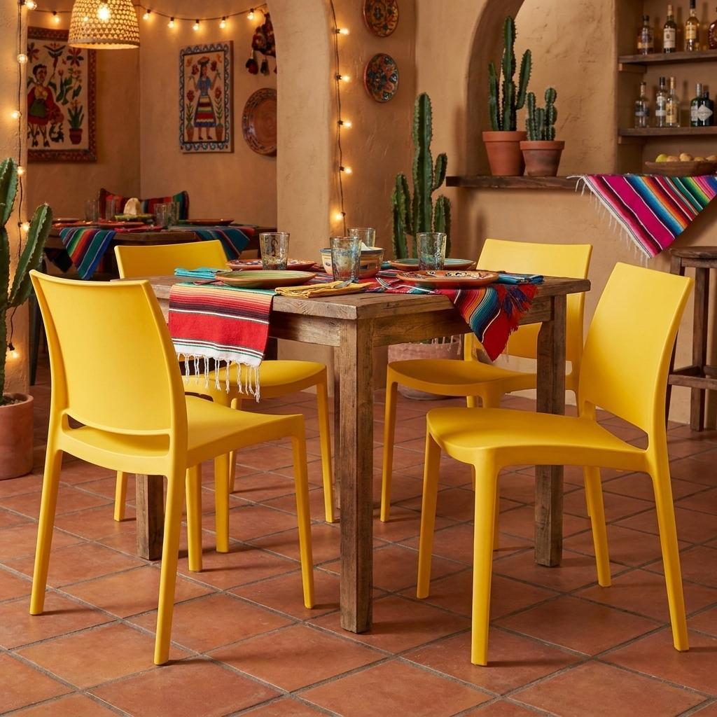 Set of Four Gold Heavy Duty Plastic Outdoor Stacking Dining Chairs