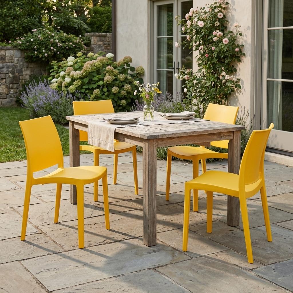 Set of Four Gold Heavy Duty Plastic Outdoor Stacking Dining Chairs