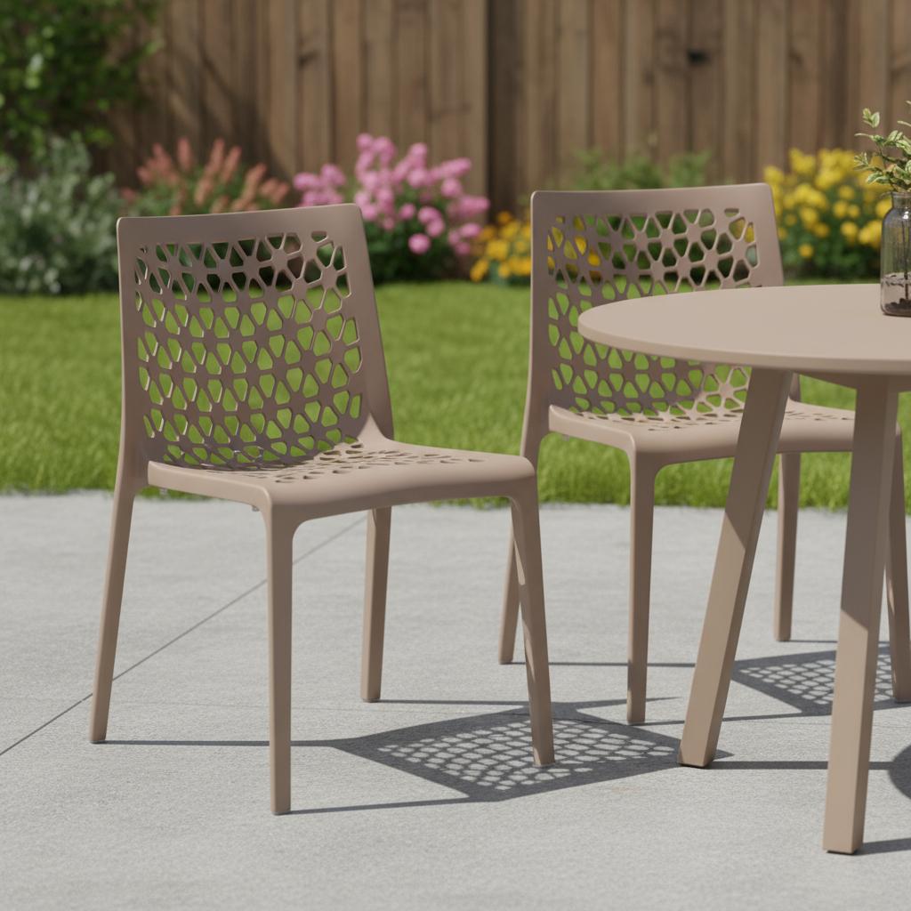 Set of Two Gray Heavy Duty Plastic Outdoor Stacking Dining Chairs