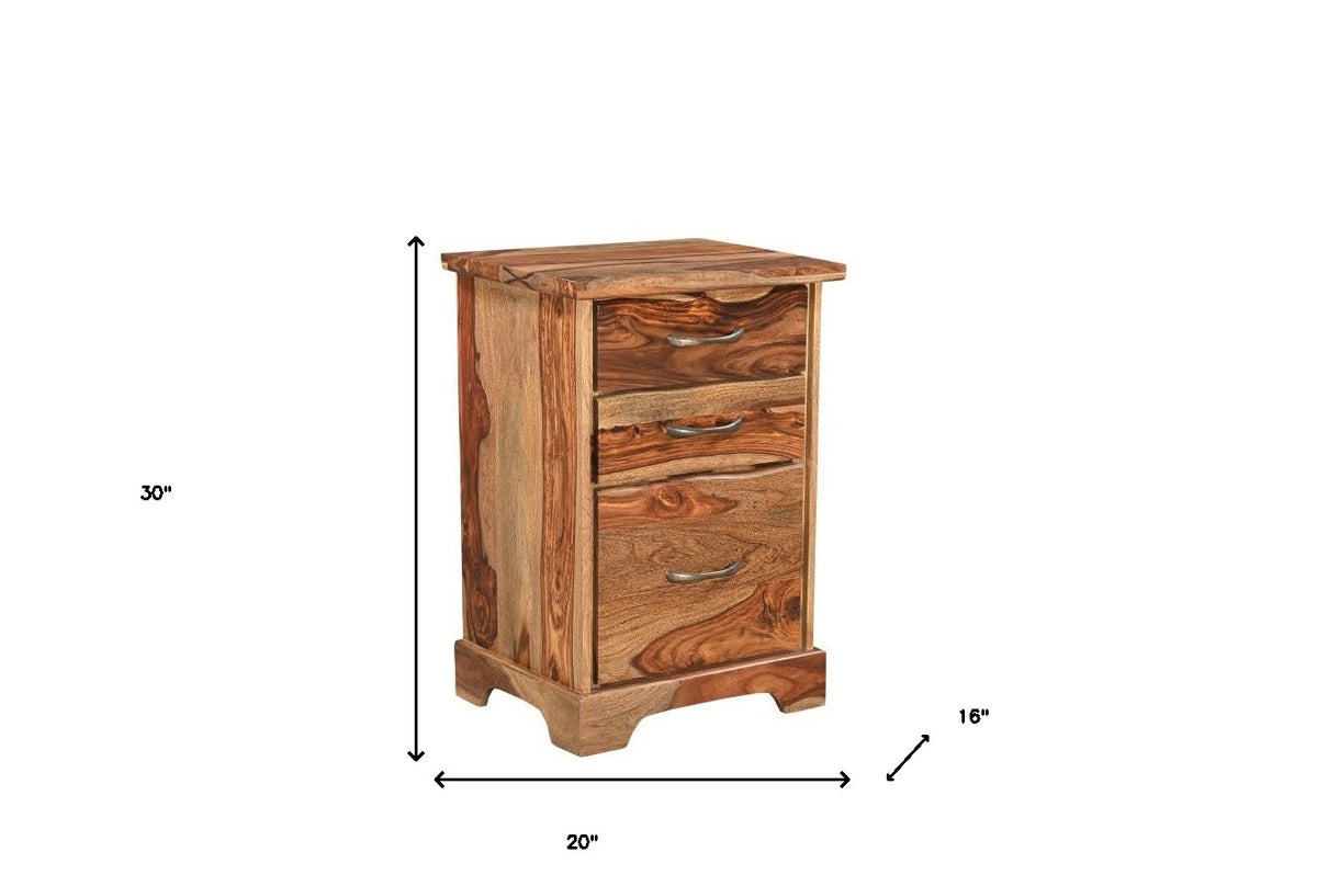 30" Natural Solid Wood Three Drawers Filing Cabinet