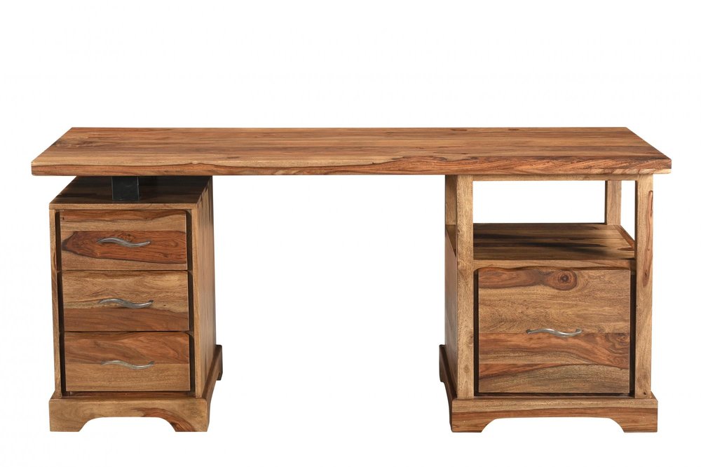 68" Brown Live Edge Solid Wood Writing Desk With Four Drawers