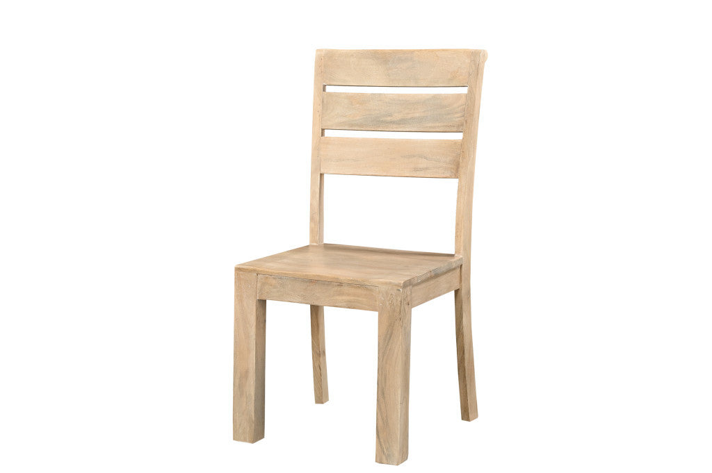 Set of Two Beige Solid Wood Ladder Back Dining Side Chairs