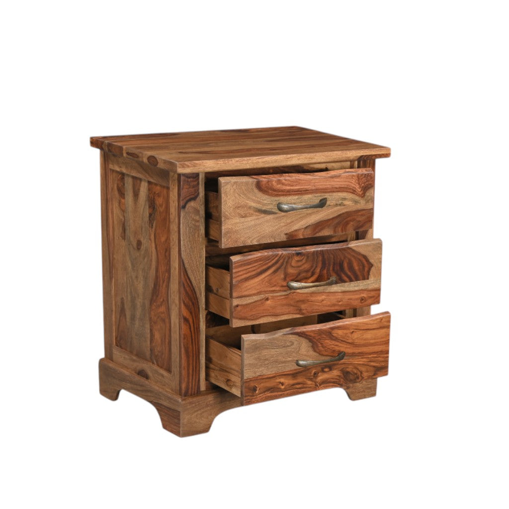 27" Brown Solid Wood Live Edge Three Drawer Nightstand
