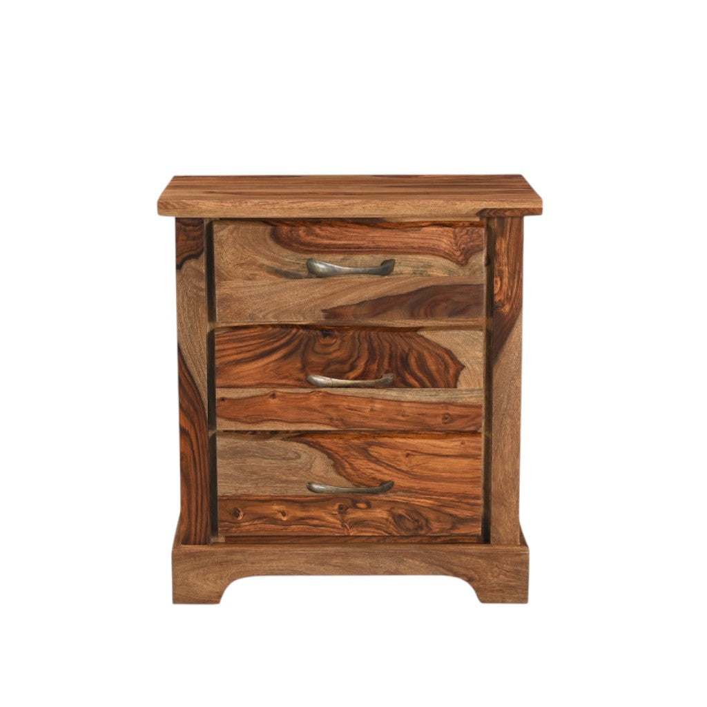 27" Brown Solid Wood Live Edge Three Drawer Nightstand