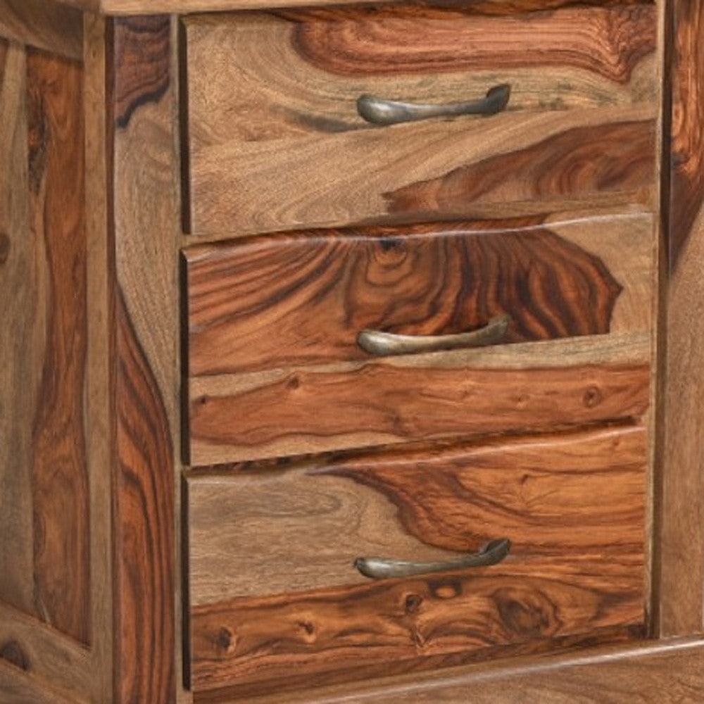 27" Brown Solid Wood Live Edge Three Drawer Nightstand