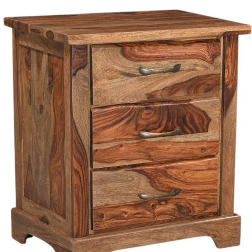 27" Brown Solid Wood Live Edge Three Drawer Nightstand