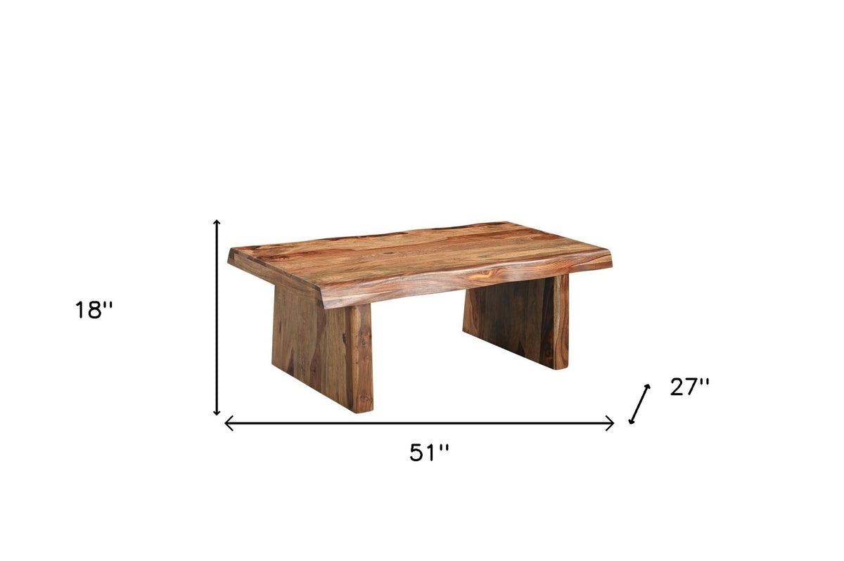 51" Brown Solid Wood Live Edge Coffee Table