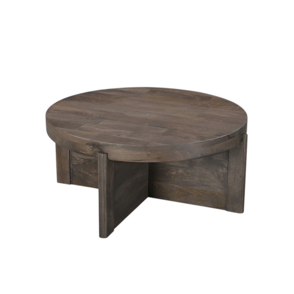 36" Brown Solid Wood Round Cross Legs Coffee Table