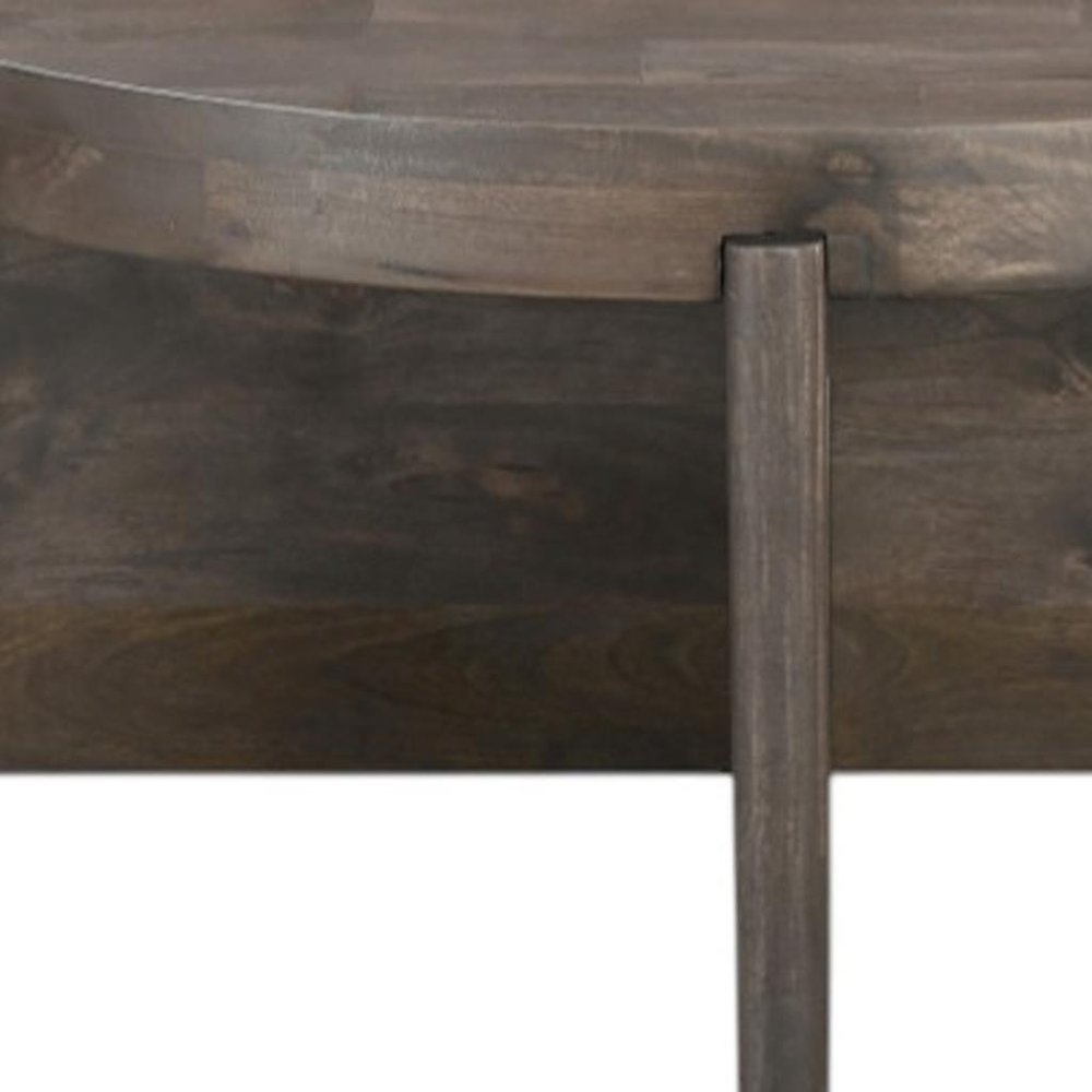 36" Brown Solid Wood Round Cross Legs Coffee Table