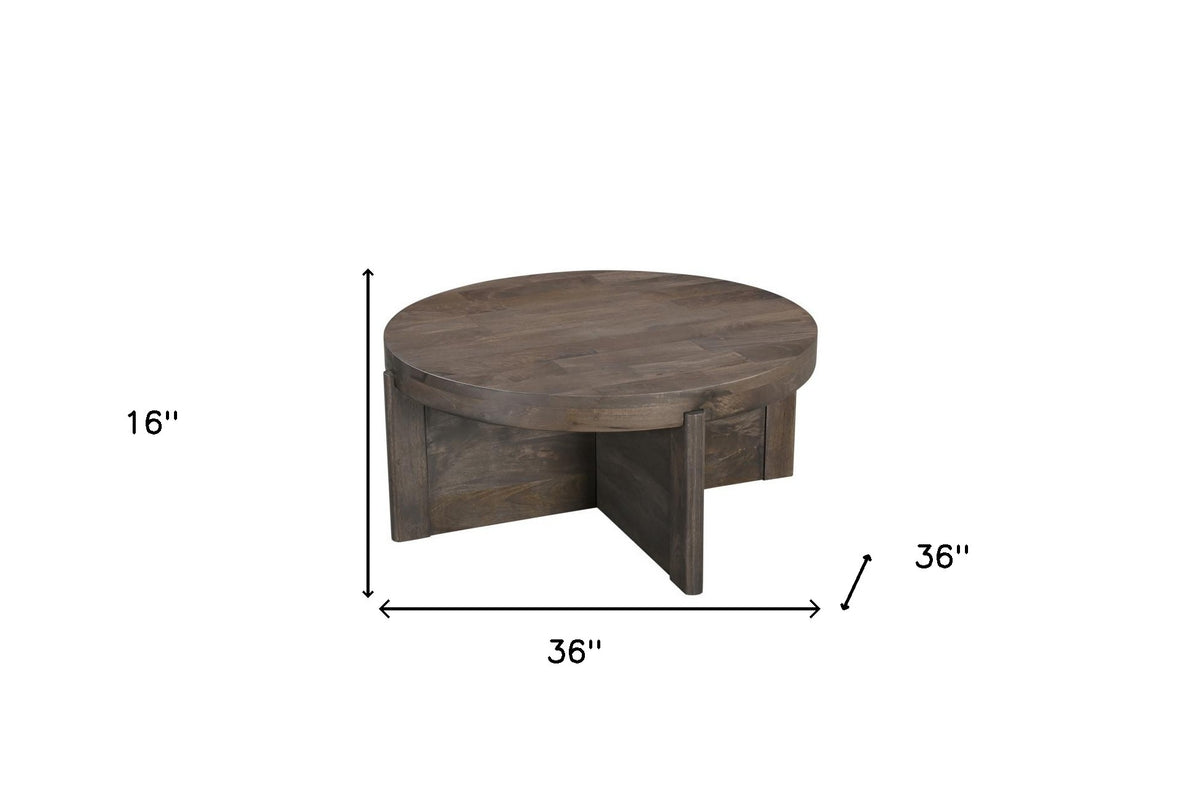 36" Brown Solid Wood Round Cross Legs Coffee Table