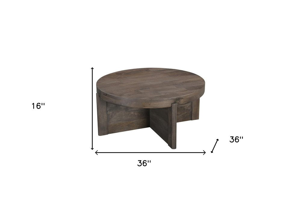 36" Brown Solid Wood Round Cross Legs Coffee Table
