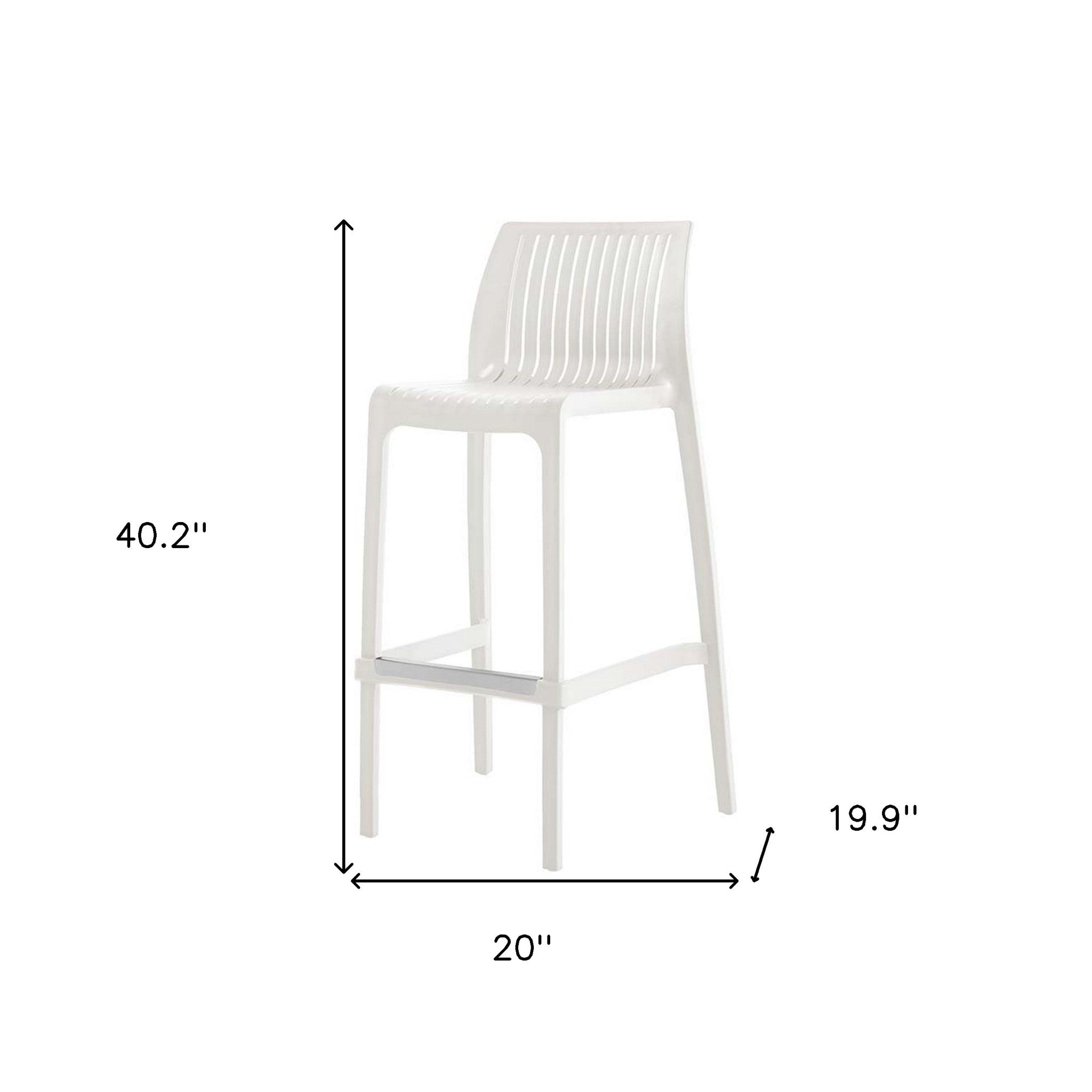 Set of Two 30" White Heavy Duty Plastic Low Back Outdoor Bar Height Chairs