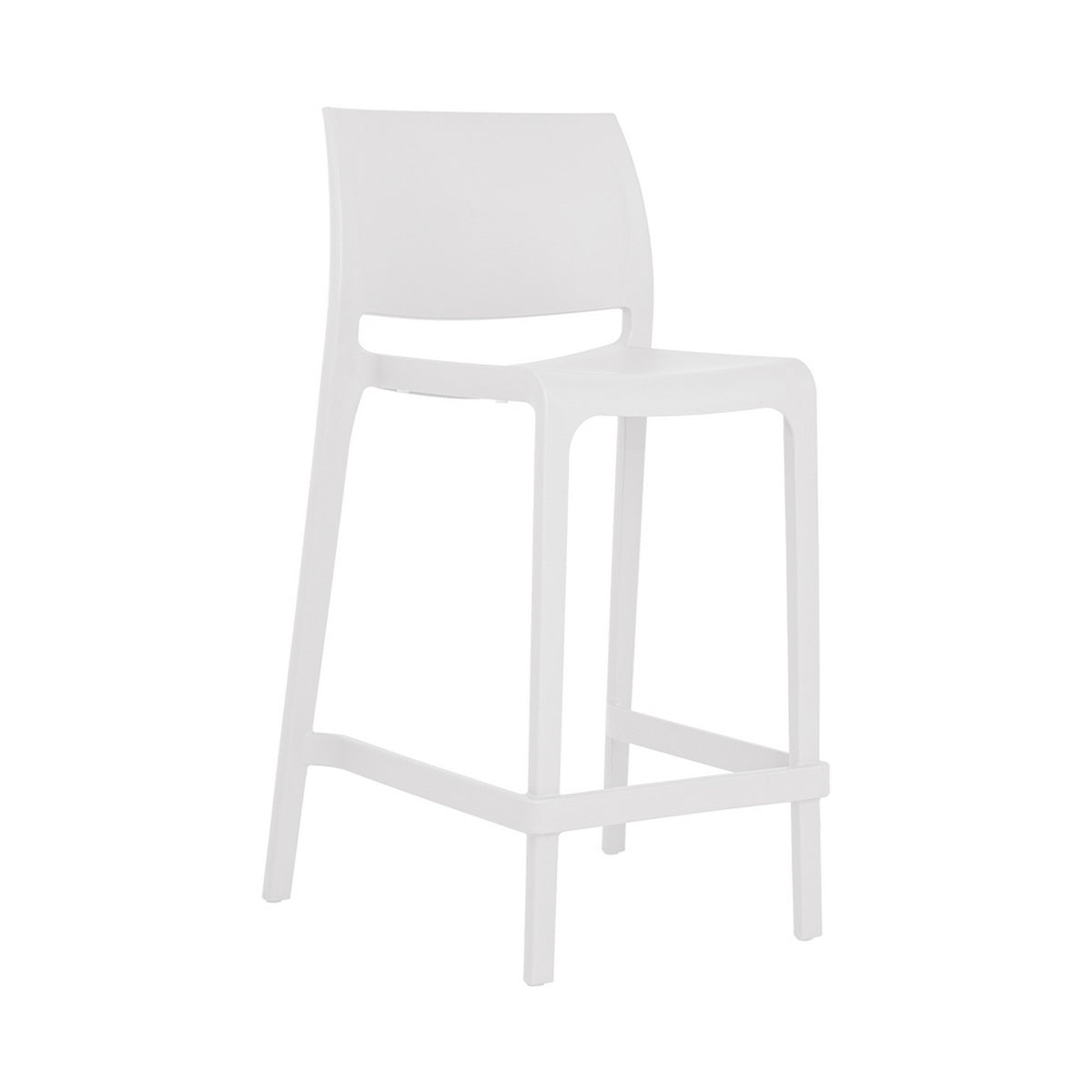 Set of Two 26" White Heavy Duty Plastic Low Back Outdoor Counter Height Bar Chairs