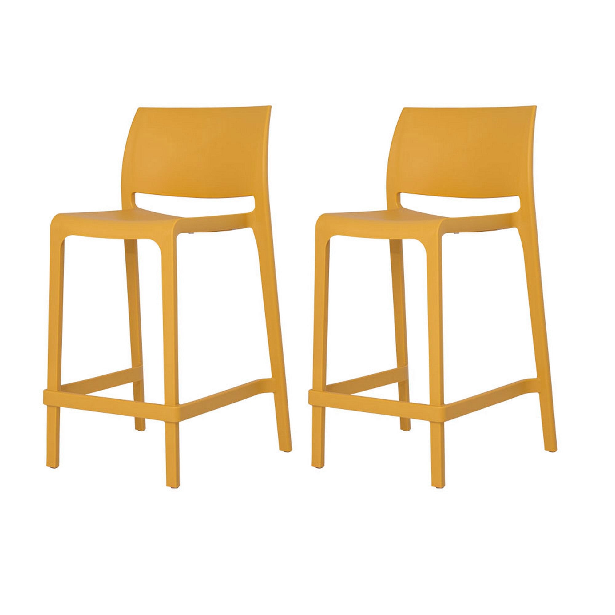 Set of Two 26" Gold and Yellow Heavy Duty Plastic Low Back Outdoor Counter Height Bar Chairs