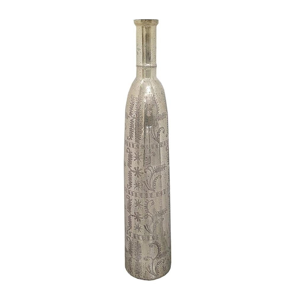 35" Silver Floral Glass Cylinder Floor Vase