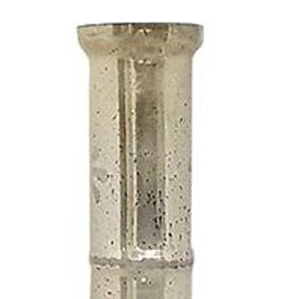 35" Silver Floral Glass Cylinder Floor Vase