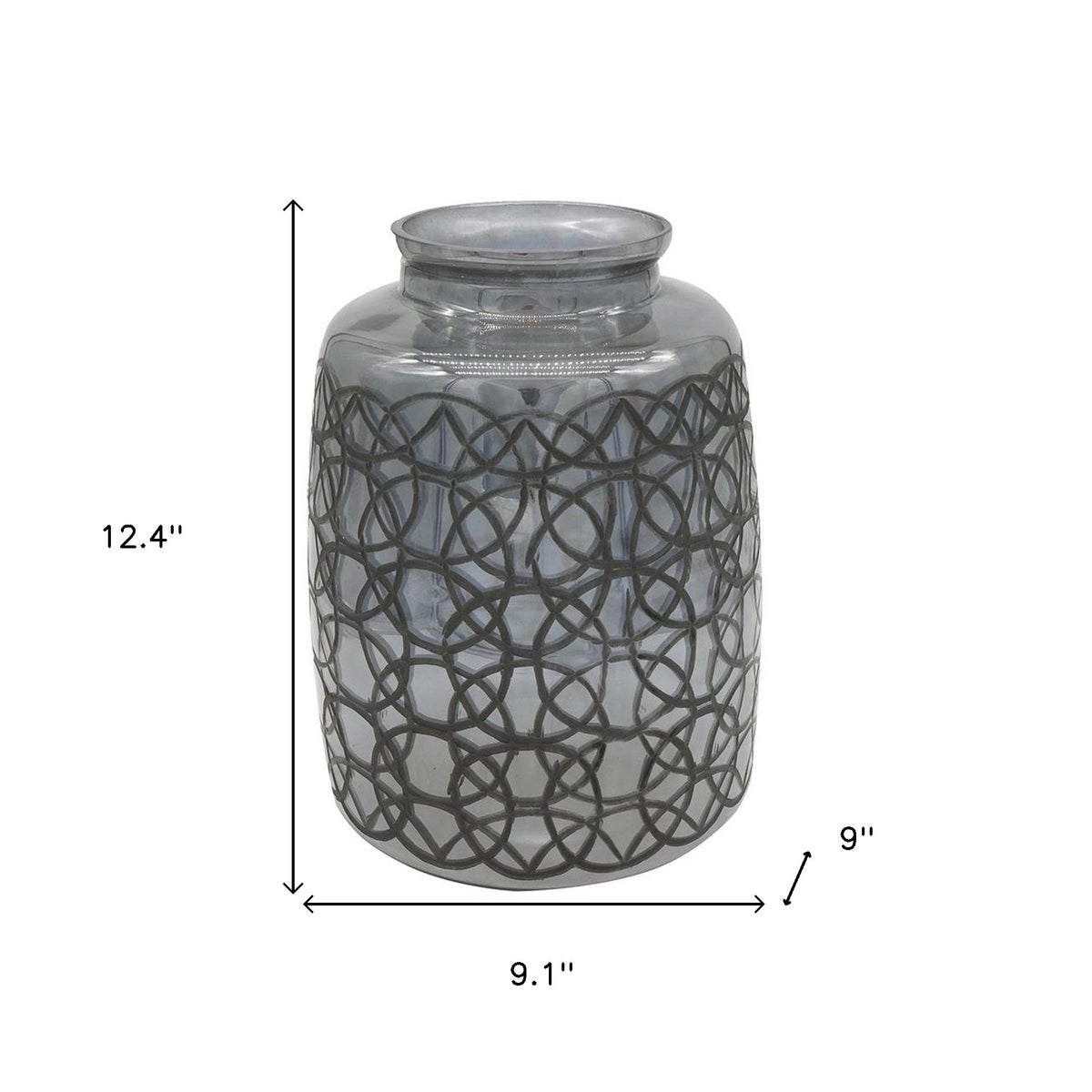 12" Dark Gray Geometric Round Glass Table Vase
