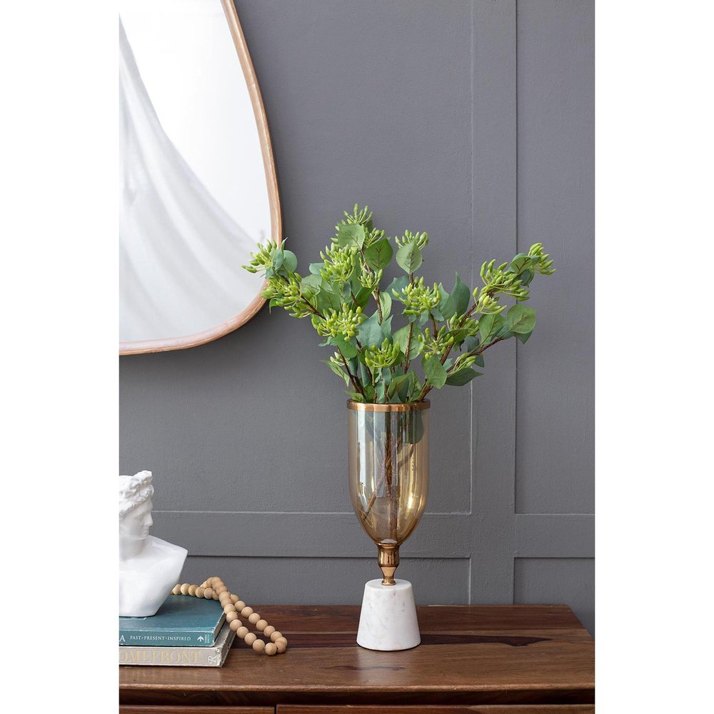 16" Gold And White Glass And Marble Table Vase