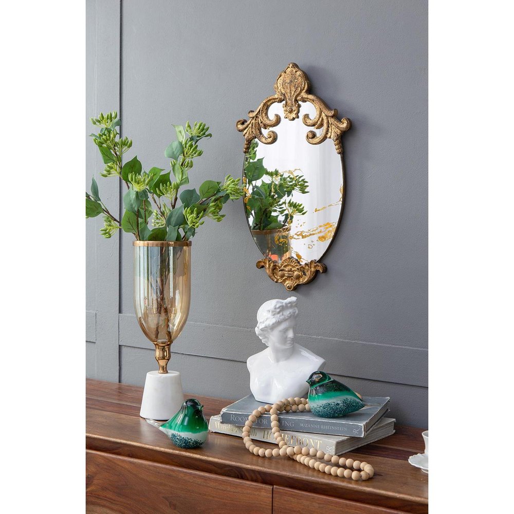 16" Gold And White Glass And Marble Table Vase