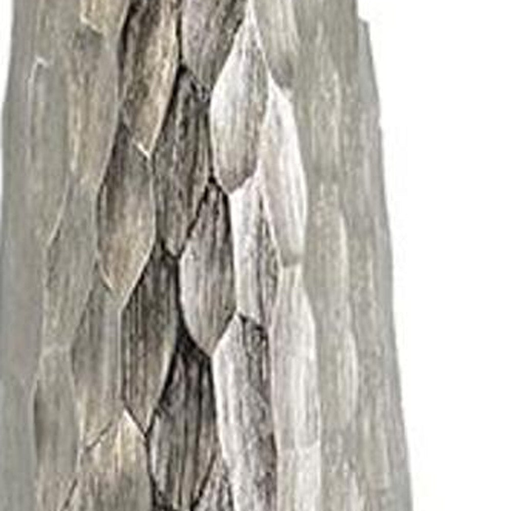 19" Silver Cast Aluminum Carved Geometric Table Vase