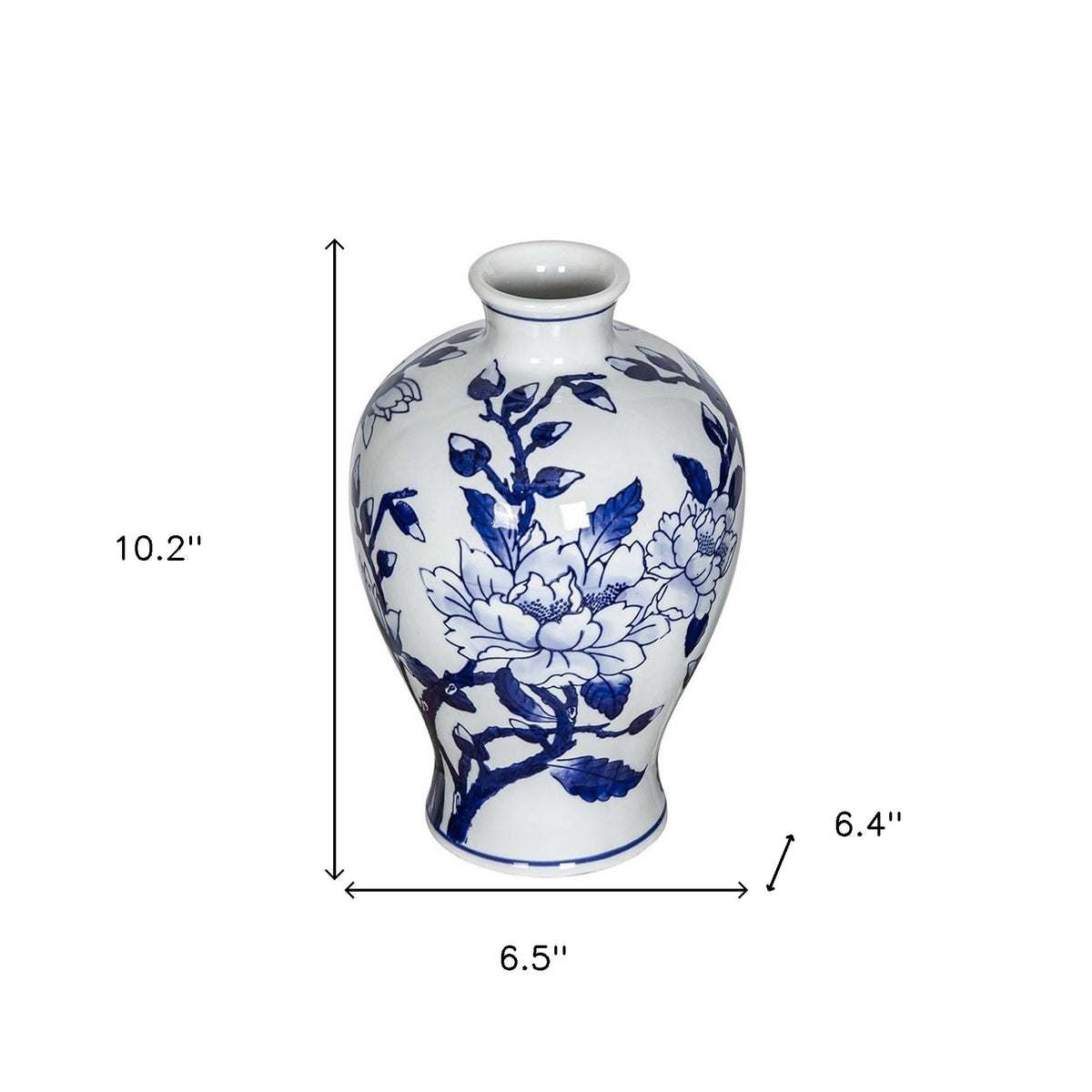 10" Blue And White Floral Round Porcelain Table Vase