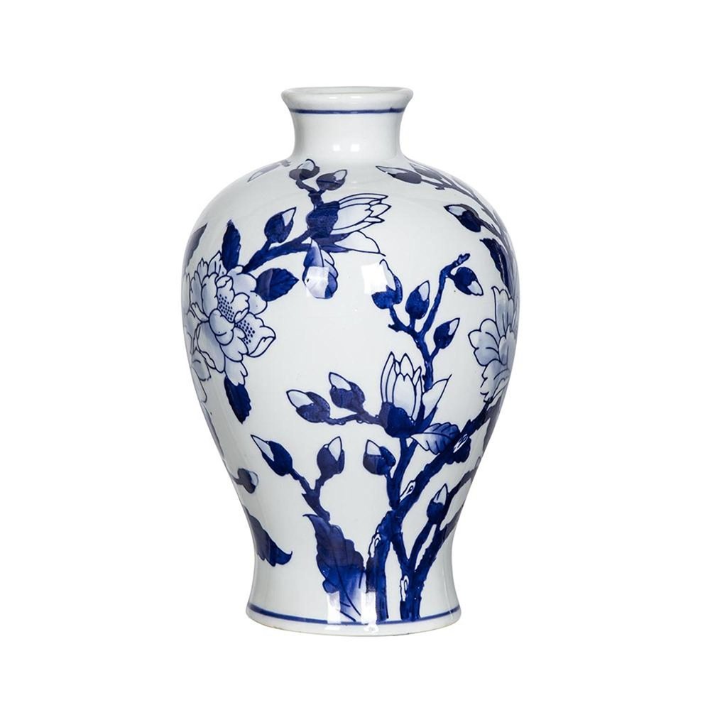 10" Blue And White Floral Round Porcelain Table Vase