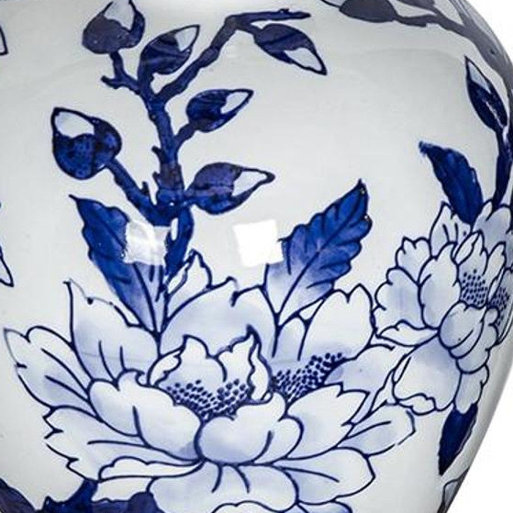 10" Blue And White Floral Round Porcelain Table Vase