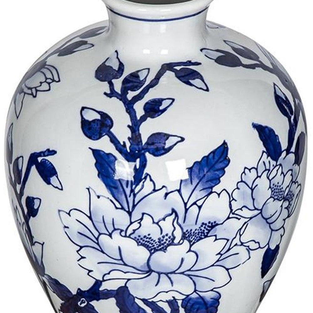 10" Blue And White Floral Round Porcelain Table Vase